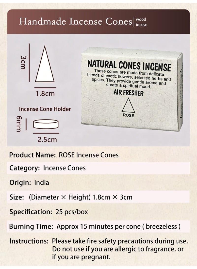 Aromancy Rose Incense Cones Set, 1 Box Natural Handmade Oud Incense Cones ( about 25pcs ) , Long Lasting Floral Aroma for Meditation, Prayer, Yoga, Home Fragrance & Relaxation - Image 3