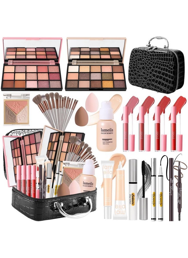 PASNOWFU - Makeup Kit for Women, Makeup Full Kit for Beginners Teens Girls, Makeup Bundle Include 2 Matte & Shimmer Eyeshadow Palettes, Blush Contour Highlighter Palette, Lip Gloss Set, Concealer - Black Case - Image 1