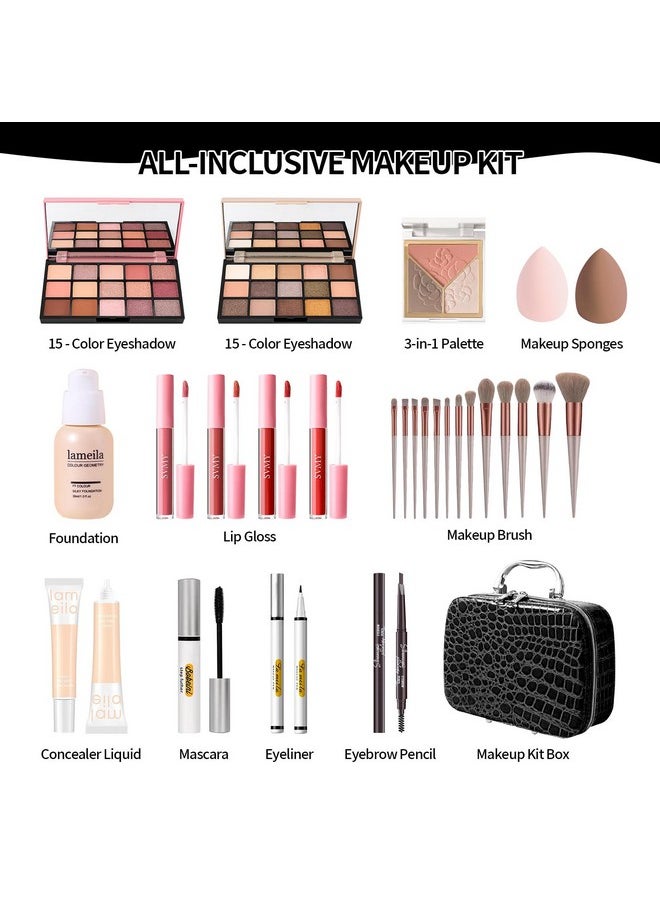 PASNOWFU - Makeup Kit for Women, Makeup Full Kit for Beginners Teens Girls, Makeup Bundle Include 2 Matte & Shimmer Eyeshadow Palettes, Blush Contour Highlighter Palette, Lip Gloss Set, Concealer - Black Case - Image 1