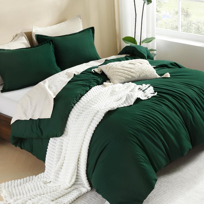 DARK EMERALD GREEN FULL COMFORTER SET 3 PIECES SOLID FOREST BEDDING SET ALL SEASON FLUFFY BED SET 79X90IN COMFORTER 2 PILLOWCASES