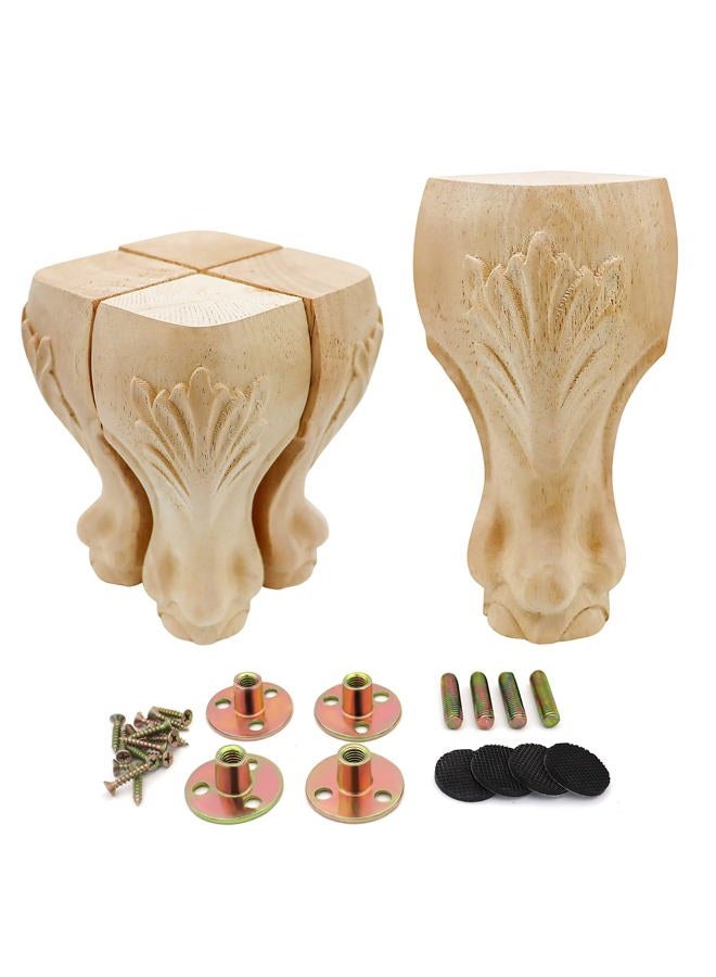 INKNOTE 4pcs 15CM Solid Unfinished Wood Furniture Legs European Style Solid Wood Carving Furniture Replacement Feet for Sofa Cabinet Wardrobe Table Loveseat Couch Ottoman Loveseat Coffee Table - Image 1