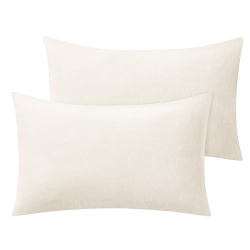 BEDELITE Flannel Pillowcases Standard Set of 2 Super Soft Fleece Pillow Case Cover with Zipper for Bedroom Sofa CouchLuxury Cozy Fuzzy Velvet Pillow Shams for All Seasons20x26 Inches Off White