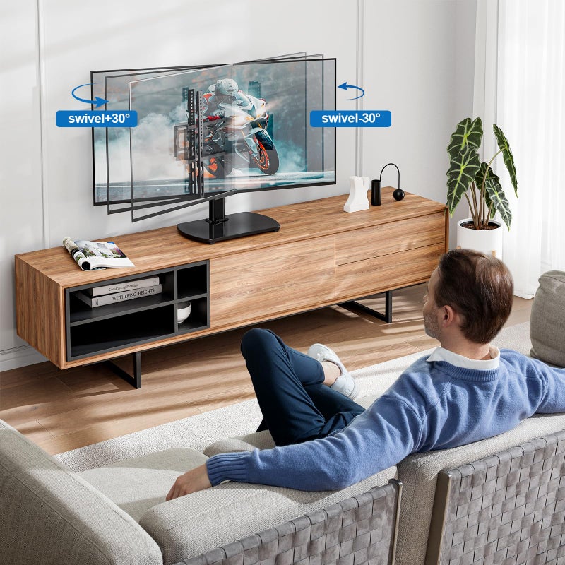 HOLMAXD Universal TV Stand for 27-60 Inch TVs with Swivel Mount, Height Adjustable Table Top TV Stand Mount, Heavy Duty Tempered Glass Base, TV Pedestal Stand Holds up to 88 lbs, VESA 400x400mm - Image 4