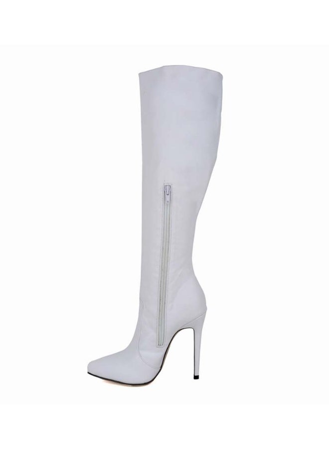 Loquat New autumn and winter style slimming knee-high stiletto heel boots the heel height 10 cm and the shaft length 50 cm White  - Image 2