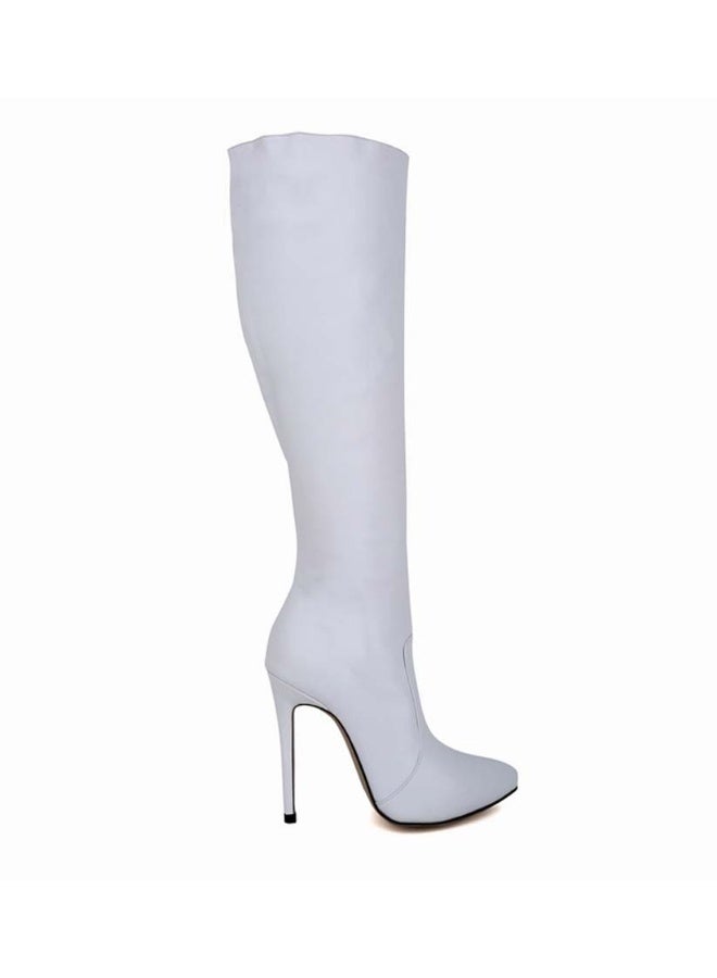 Loquat New autumn and winter style slimming knee-high stiletto heel boots the heel height 10 cm and the shaft length 50 cm White  - Image 1