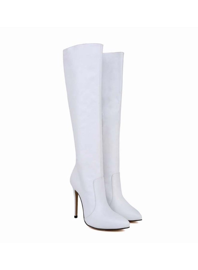 Loquat New autumn and winter style slimming knee-high stiletto heel boots the heel height 10 cm and the shaft length 50 cm White  - Image 4