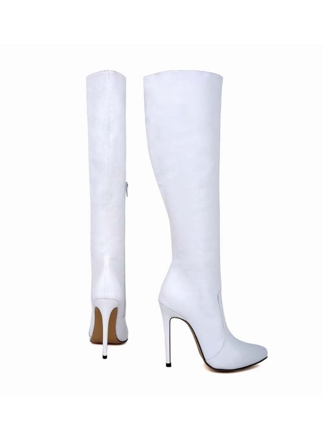 Loquat New autumn and winter style slimming knee-high stiletto heel boots the heel height 10 cm and the shaft length 50 cm White  - Image 3