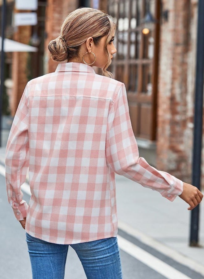 SANGTREE Mommy and Me Outfits Girls Plaid Shirts Button Down Long Sleeve Flannel Shirts for Girls Pink White Plaid, 7-8 Years = Tag 140 - Image 4