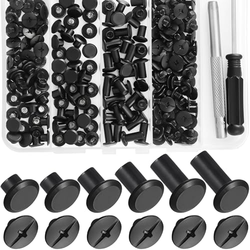 YORANYO 100Sets Black Chicago Screws Leather Rivets Kit for Fabric Leather Crafting Assorted 6 Sizes Chicago Binding Screws for Decorate and Repair Belt Bag Shoes Purse Pet Collar Clothing Bookbinding - Image 1