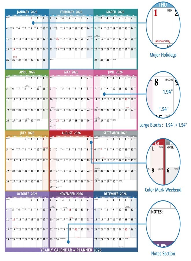 BowCuk Yearly Wall Calendar 2026, Multi2 - Image 3