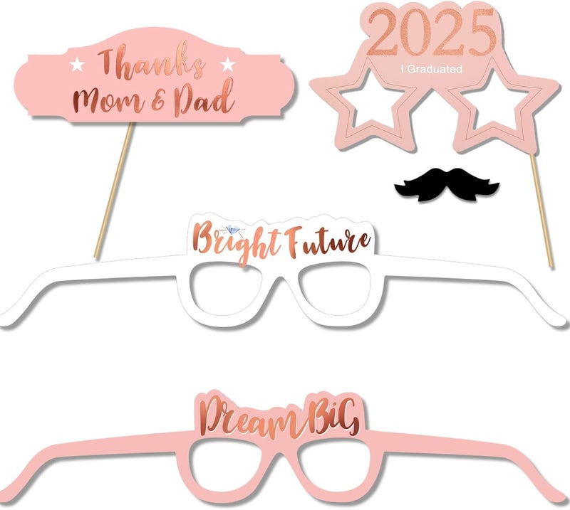 Konsait Rose Gold Graduation Photo Booth Props Party Supplies Graduation Photo Props Class of 2025 Grad Decor with Sticks Class Decorations Graduation Party Favors Decor Accessories39Count - Image 5