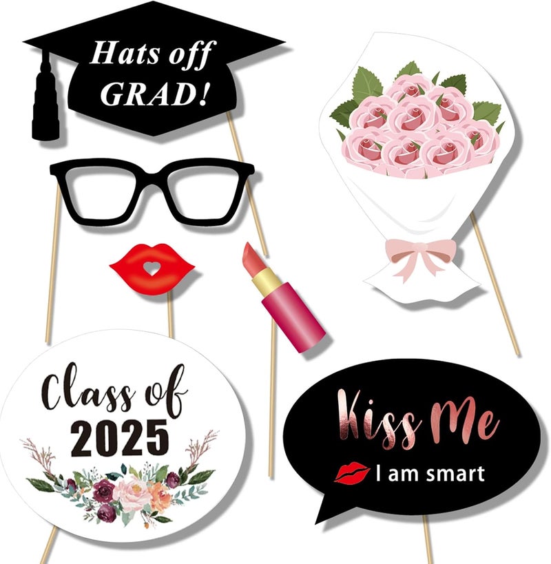 Konsait Rose Gold Graduation Photo Booth Props Party Supplies Graduation Photo Props Class of 2025 Grad Decor with Sticks Class Decorations Graduation Party Favors Decor Accessories39Count - Image 2