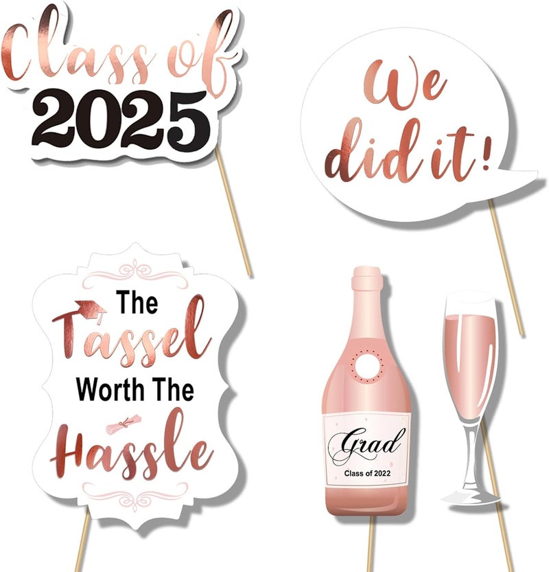Konsait Rose Gold Graduation Photo Booth Props Party Supplies Graduation Photo Props Class of 2025 Grad Decor with Sticks Class Decorations Graduation Party Favors Decor Accessories39Count - Image 3