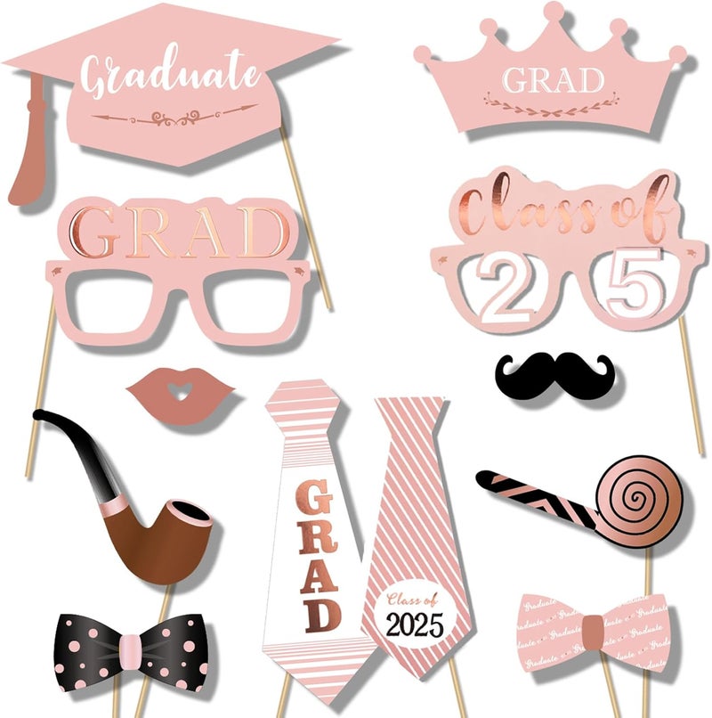 Konsait Rose Gold Graduation Photo Booth Props Party Supplies Graduation Photo Props Class of 2025 Grad Decor with Sticks Class Decorations Graduation Party Favors Decor Accessories39Count - Image 4