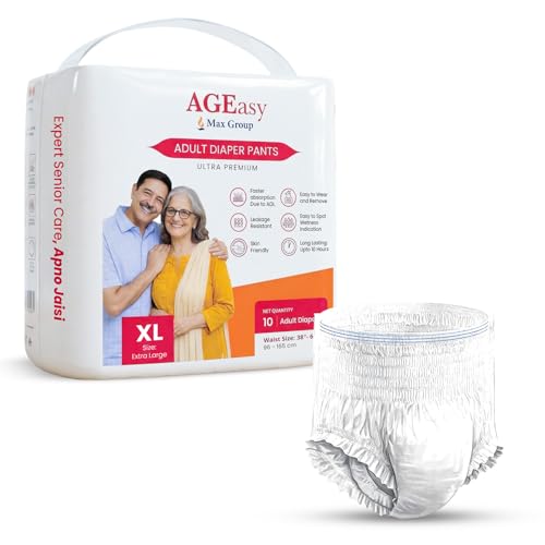 AGEasy (Max Group) Unisex Adult Diaper Pants with Wetness Indicator | Odour Lock & Anti-Bacterial | Skin Friendly Pant Style Diapers for Easier Wearing & Removal | Pack of 1 (10 Count) (XL) - Image 1
