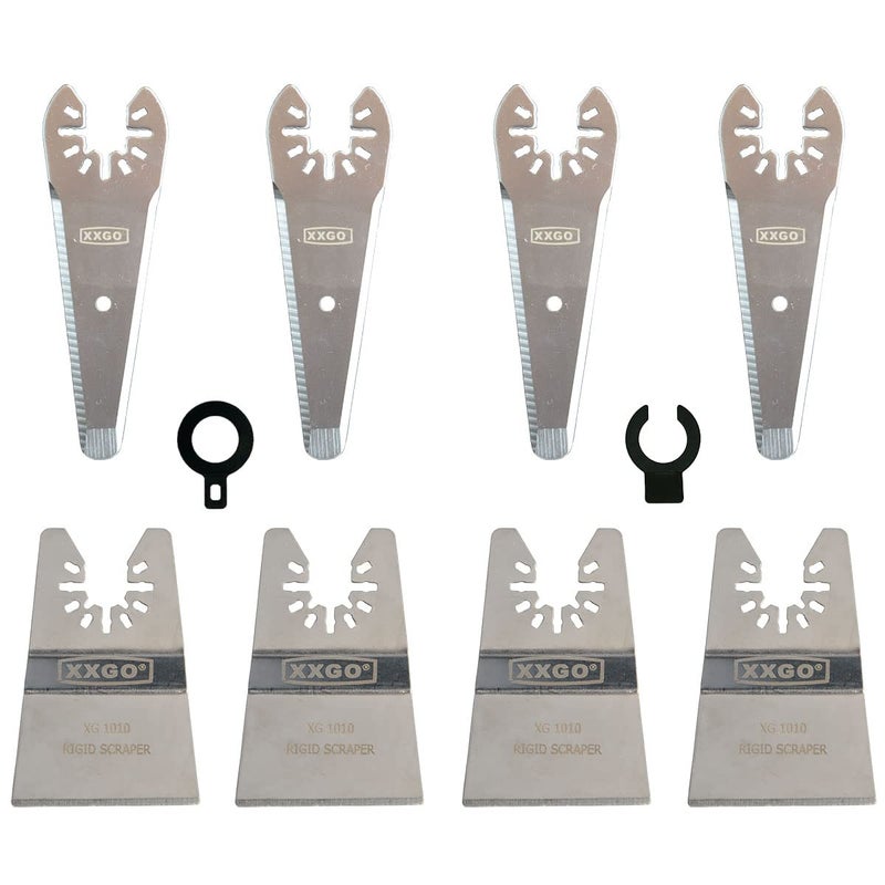 XXGO 8 Pcs Oscillating Tool Scraper Blades to Remove Caulking Adhesive Glue Sealant Paint Foam Glaze for Removal Cutting Cleaning Stripping for Dewalt Milwaukee Ryobi Bosch Dremel Rockwell XG8201 - Image 1