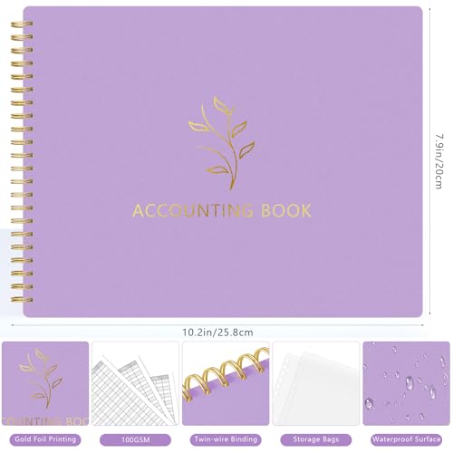 AKONEGE Accounting Ledger Book for Small Business Bookkeeping & Personal Use, Horizontal Expense Tracker Notebook for Family Budget, Bookkeeping Record Book Money Expense & Income Log Journal, Purple - Image 2