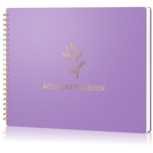 AKONEGE Accounting Ledger Book for Small Business Bookkeeping & Personal Use, Horizontal Expense Tracker Notebook for Family Budget, Bookkeeping Record Book Money Expense & Income Log Journal, Purple - Image 1