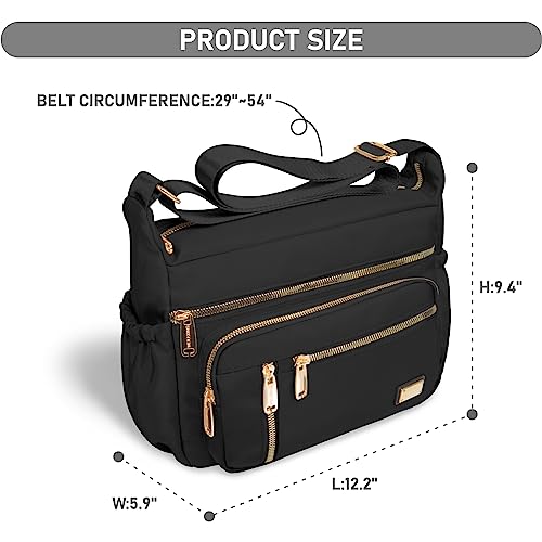 NPBAG Crossbody Bag for Women, Nylon Shoulder Purse Handbag Messenger Bag, Trendy Pocketbooks, Waterproof and Multi-Pockets (Black) - Image 3