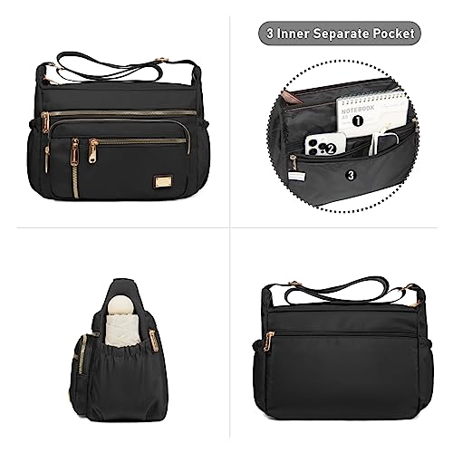 NPBAG Crossbody Bag for Women, Nylon Shoulder Purse Handbag Messenger Bag, Trendy Pocketbooks, Waterproof and Multi-Pockets (Black) - Image 2