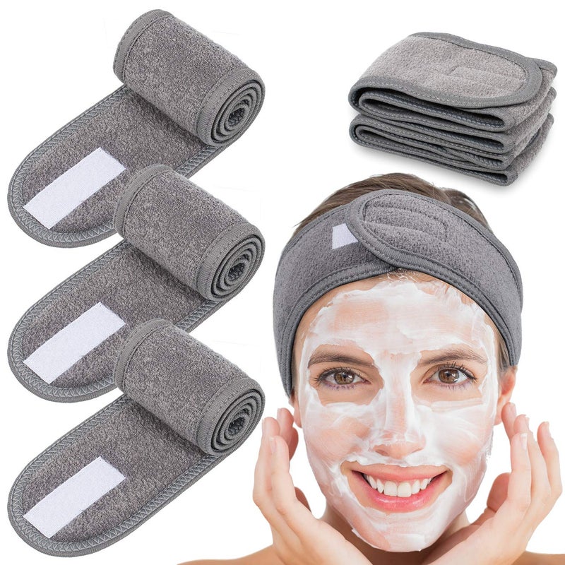 Whaline Spa Facial Headband Head Wrap Terry Cloth Headband 4 Counts Stretch Towel for Bath, Makeup and Sport (Gray) - Image 1