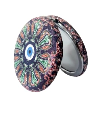 Portable Foldable Round Designer Mirrors with 2x1 Magnifying Glass Studded for Self Grooming Makeup Carry in Purses Handbags Gift Item  - Image 3