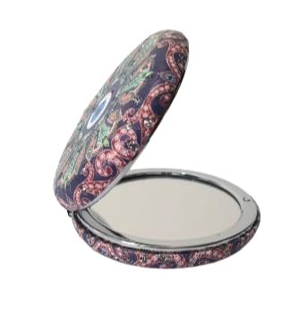 Portable Foldable Round Designer Mirrors with 2x1 Magnifying Glass Studded for Self Grooming Makeup Carry in Purses Handbags Gift Item  - Image 4