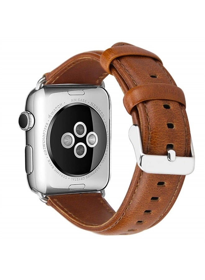 iBazal Compatible with Apple Watch Band 49mm 45mm 42mm 44mm Leather Strap Replacement for iWatch Ultra Series 8 7 6 SE/2 5 4 3 2 1 Sports Men Women - Brown/Silver 42/44/45/49 - Image 2