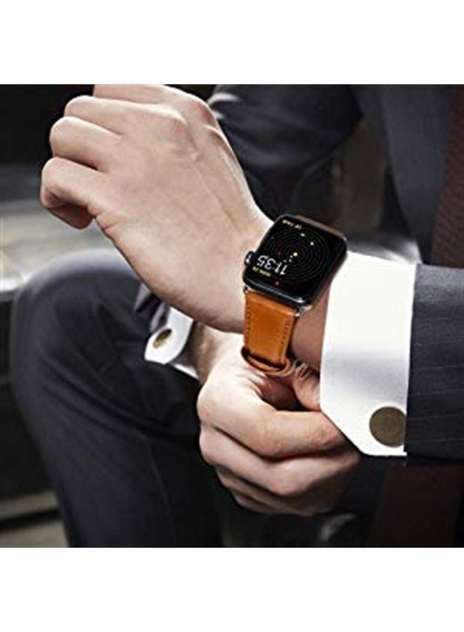 iBazal Compatible with Apple Watch Band 49mm 45mm 42mm 44mm Leather Strap Replacement for iWatch Ultra Series 8 7 6 SE/2 5 4 3 2 1 Sports Men Women - Brown/Silver 42/44/45/49 - Image 4