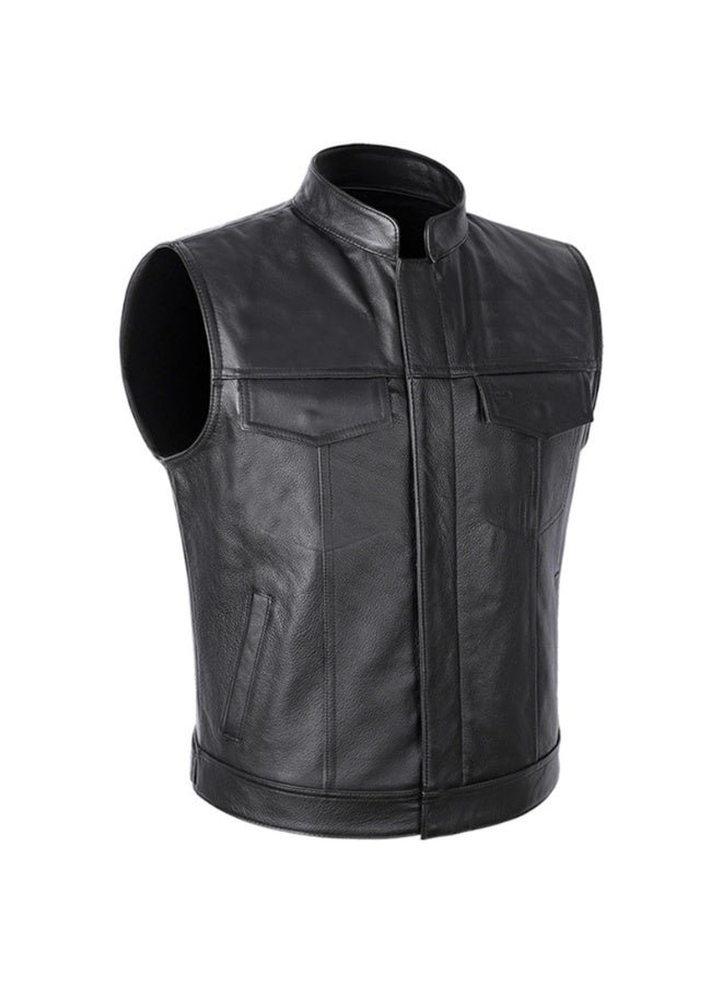 LAMAY Men’s Motorcycle Leather Vest with Concealed Carry Pockets, Biker Vest Black, Men's Black Naked PU Leather Motorcycle Vest Waistcoat Bikers Gear?Black, XL,XXL) (Size : XXL) - Image 1