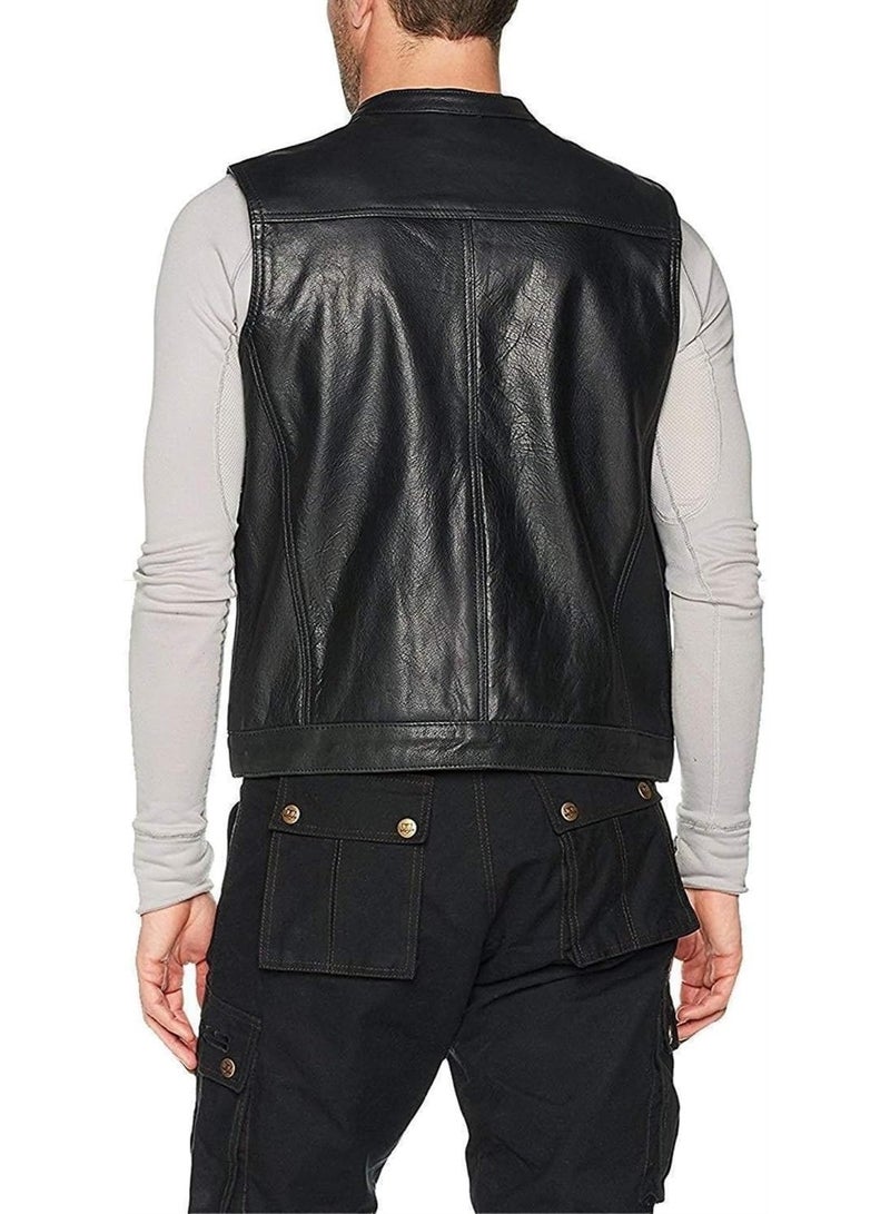 LAMAY Men’s Motorcycle Leather Vest with Concealed Carry Pockets, Biker Vest Black, Men's Black Naked PU Leather Motorcycle Vest Waistcoat Bikers Gear?Black, XL,XXL) (Size : XXL) - Image 5