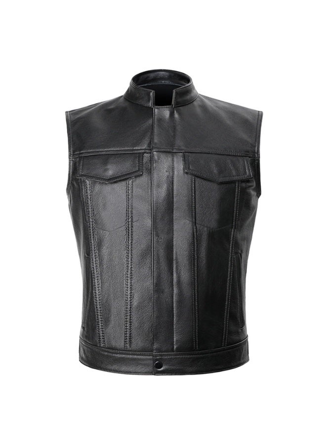 LAMAY Men’s Motorcycle Leather Vest with Concealed Carry Pockets, Biker Vest Black, Men's Black Naked PU Leather Motorcycle Vest Waistcoat Bikers Gear?Black, XL,XXL) (Size : XXL) - Image 2