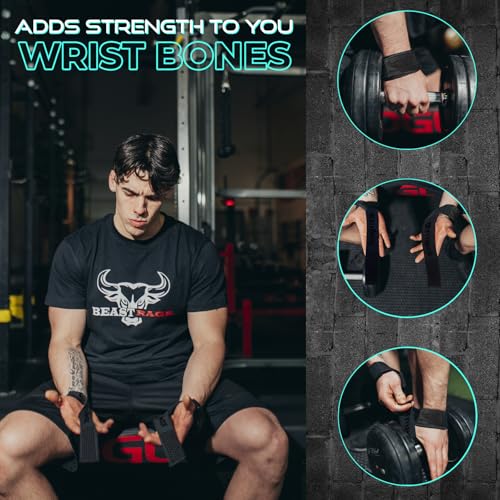BEAST RAGE Lifting Wrist Straps for Weightlifting, Straps Gym Grip Power Workouts Lifting Straps Padded Neoprene & Premium Cotton Men Women, Deadlift Bodybuilding Exercise Lifting Straps (Black Gel) - Image 3