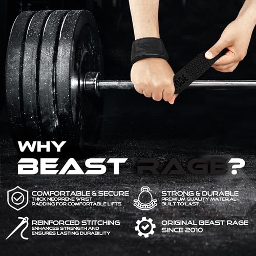 BEAST RAGE Lifting Wrist Straps for Weightlifting, Straps Gym Grip Power Workouts Lifting Straps Padded Neoprene & Premium Cotton Men Women, Deadlift Bodybuilding Exercise Lifting Straps (Black Gel) - Image 5
