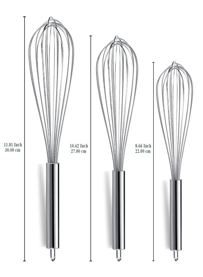 Berglander Whisk Set Pack of 3, Stainless Steel Whisks for Cooking 8",10",12", Wire Ballon Wisk (Silver) - Image 2