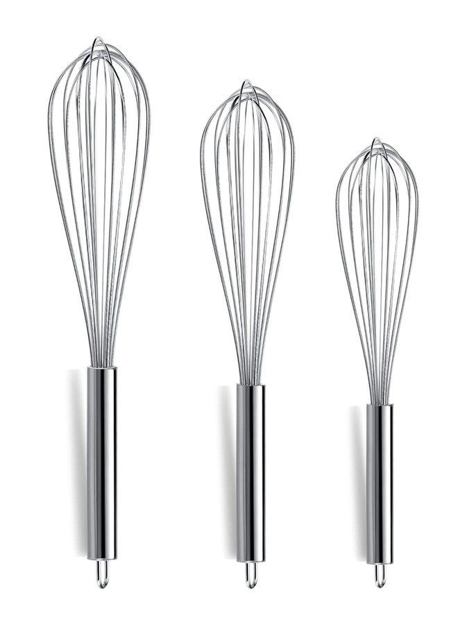 Berglander Whisk Set Pack of 3, Stainless Steel Whisks for Cooking 8",10",12", Wire Ballon Wisk (Silver) - Image 1