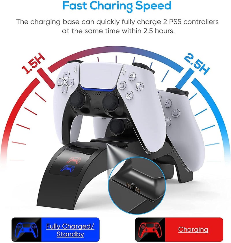 ELECDON PS5 Charging Station for Sony Playstation 5 Dualsense Controllers, [Add to Top] Upgraded Dual Purpose PS5 Controller Charger Station Dock Accessories with 2.5H Fast Charging - Image 3
