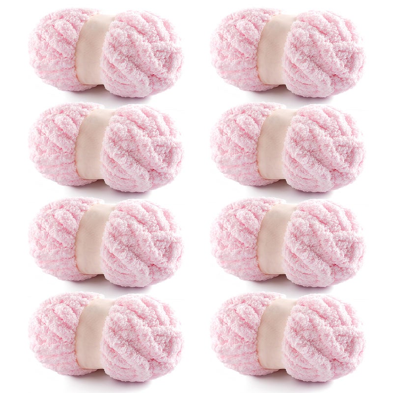 NDICANG 8 Pack Chunky Chenille Yarn for Hand Knitting and Crocheting - Jumbo Fluffy Blanket Yarn - Super Bulky 28.4 Yds 7.7 Oz Each Skein (Light Pink) - Image 1