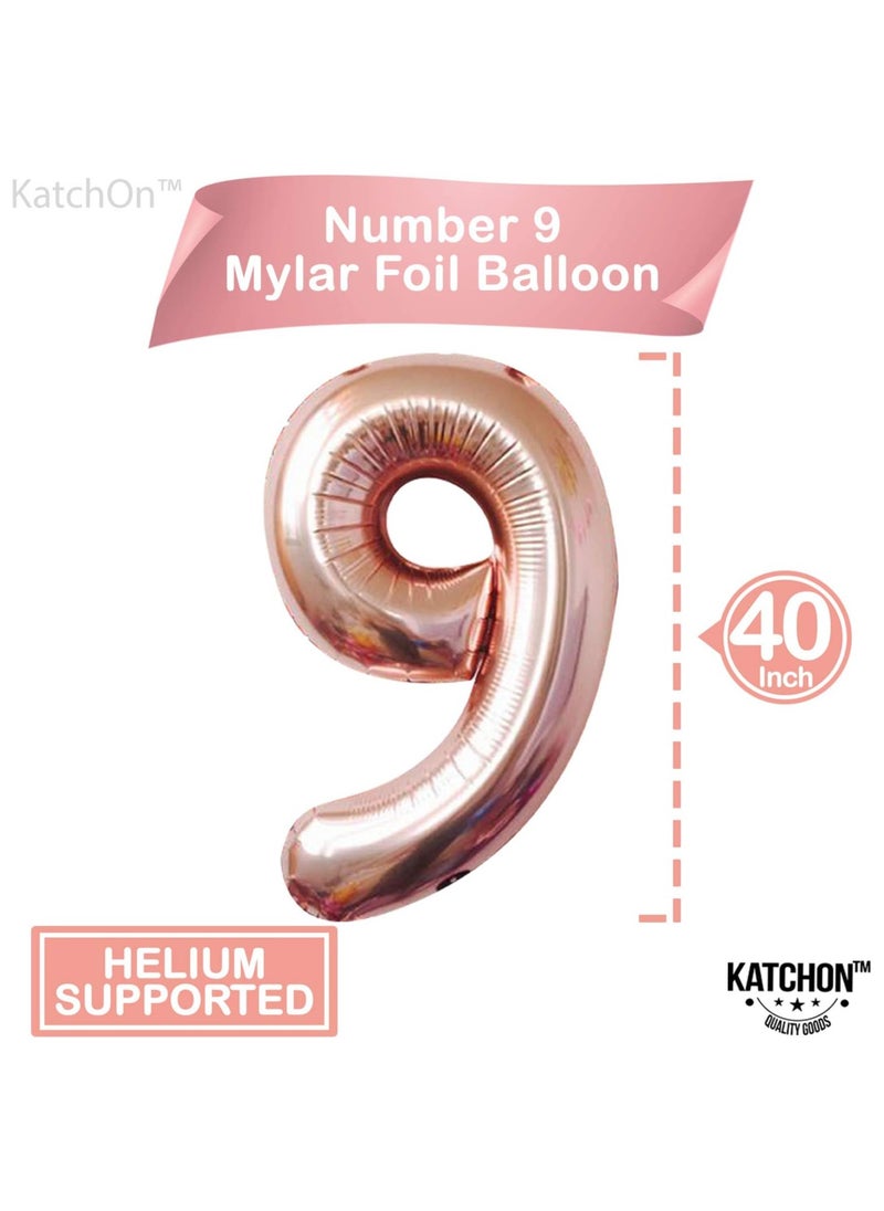 KATCHON Rose Gold Number 9 Foil Balloon For 9th Birthday Decoration  - Image 2