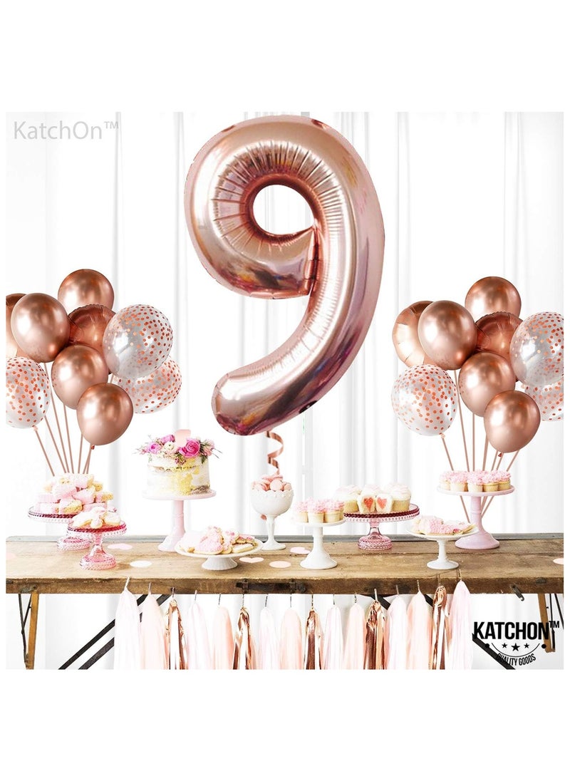 KATCHON Rose Gold Number 9 Foil Balloon For 9th Birthday Decoration  - Image 4