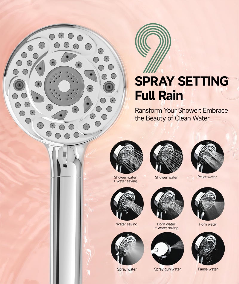 SunCleanse Filtered Shower Head with Handheld, 9-Spray Setting Detachable Showerhead with Filters, Shower Head for Hard Water - Filtered Chlorine, Improve Skin and Hair Texture, Chrome - Image 2