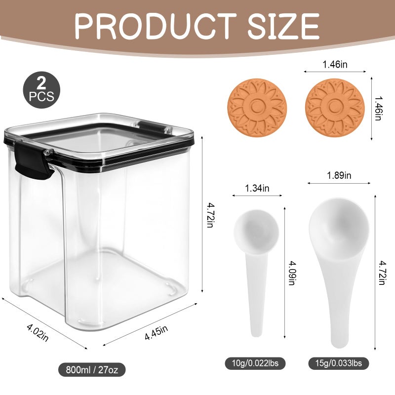 EQUNROY Airtight Brown Sugar Container 800ml/27OZ (2-Pack) Clear Storage Jars with 2 Brown Sugar Keeper, 20ml & 30ml Measuring Scoops - Stackable Kitchen Canister for Baking, Salt, Snacks - Image 2