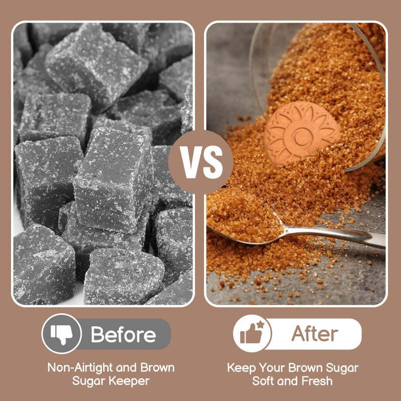 EQUNROY Airtight Brown Sugar Container 800ml/27OZ (2-Pack) Clear Storage Jars with 2 Brown Sugar Keeper, 20ml & 30ml Measuring Scoops - Stackable Kitchen Canister for Baking, Salt, Snacks - Image 4