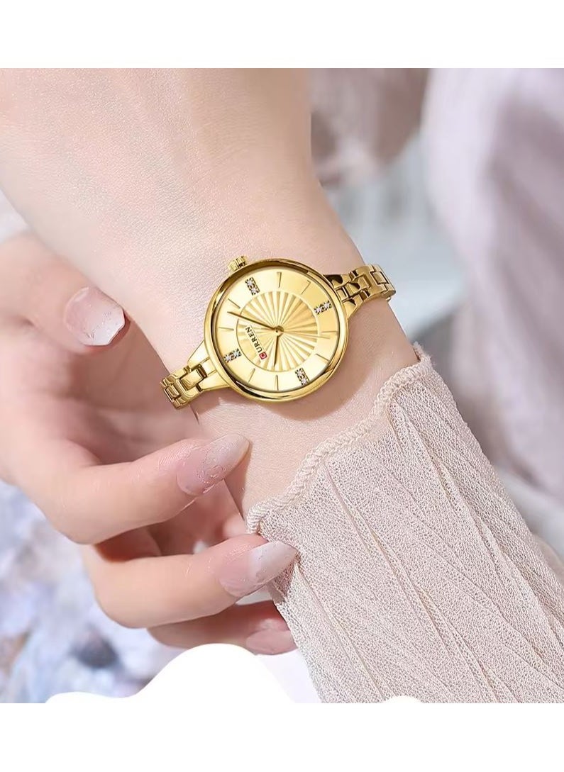 CURREN Stainless Steel Elegant Design Dual Tone Analog Quartz Wrist Watch with Date For Women 9097L Gold  - Image 5