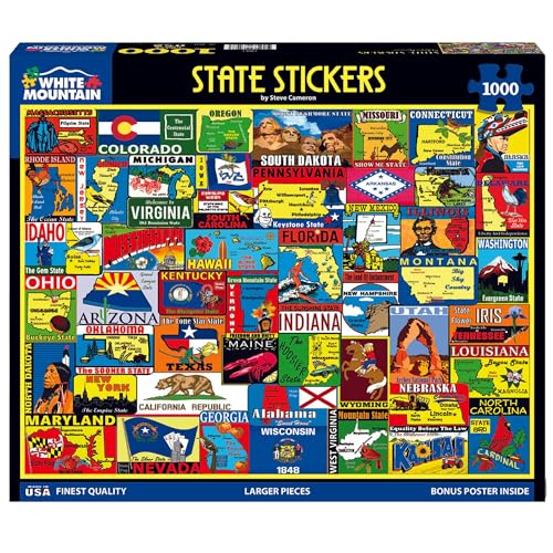 White Mountain 1000 Piece Jigsaw Puzzle Vintage States Collage Puzzles with Large Pieces for Adults and Family 24x30 State Travel Stickers - Image 5