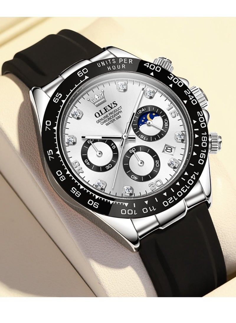 OLEVS - Watches For Men Silicone Strap Quartz Analog Water Resistant Watch -White - Image 1