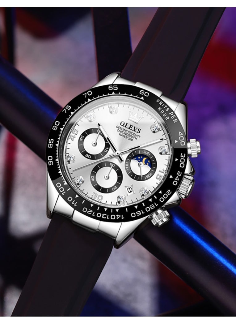 OLEVS - Watches For Men Silicone Strap Quartz Analog Water Resistant Watch -White - Image 1