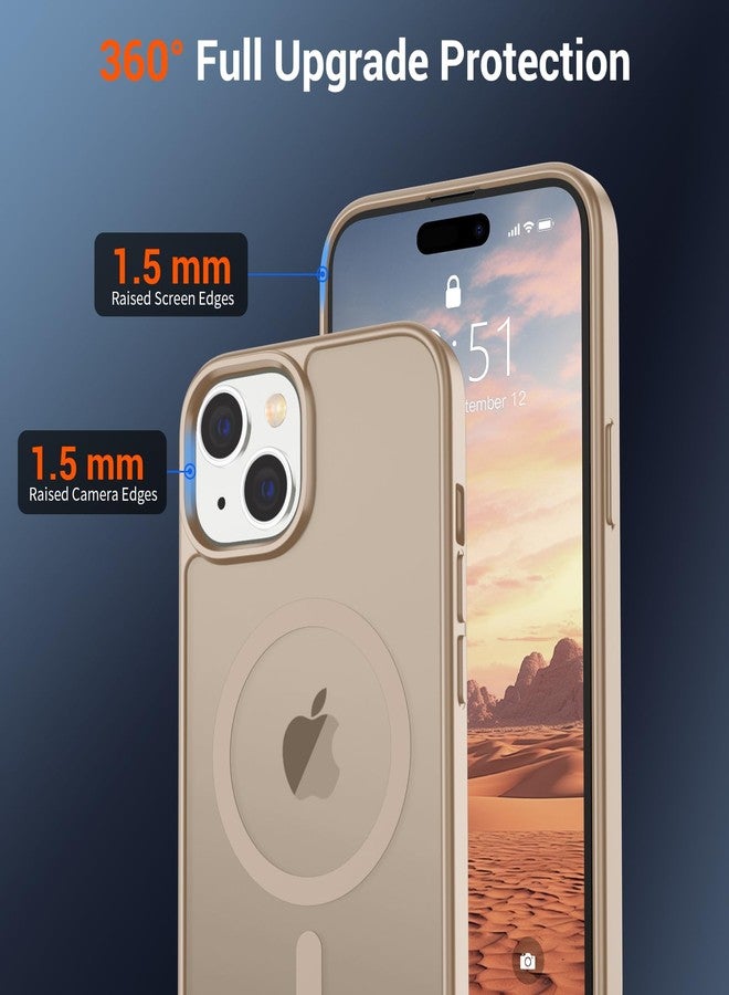 استلق جراب SUPFINE المغناطيسي لهاتف iPhone 15 (متوافق مع MagSafe) (حماية من السقوط بمعايير عسكرية) جراب رفيع وشفاف غير لامع مقاوم للصدمات ومضاد لبصمات الأصابع، لون ذهبي صحراوي - Image 4