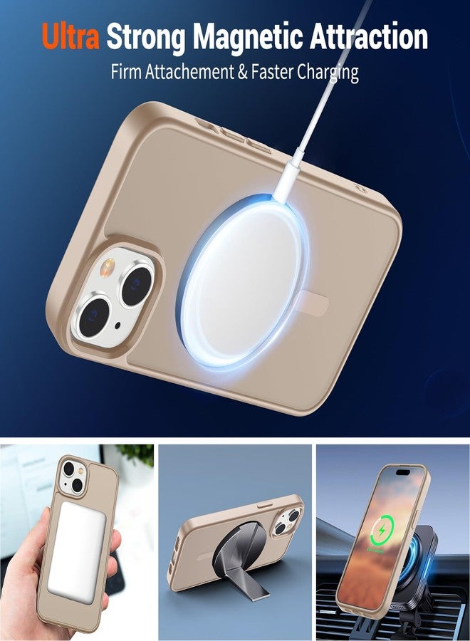 استلق جراب SUPFINE المغناطيسي لهاتف iPhone 15 (متوافق مع MagSafe) (حماية من السقوط بمعايير عسكرية) جراب رفيع وشفاف غير لامع مقاوم للصدمات ومضاد لبصمات الأصابع، لون ذهبي صحراوي - Image 5