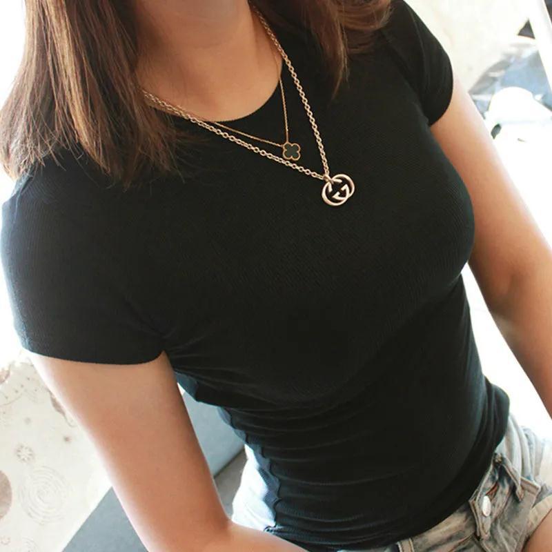 260g Cross-Border Export Women's Short-Sleeved T-Shirt 2025 New Summer Korean Style Large Size High Elasticity Solid Color Round Neck Base Shirt - Image 3